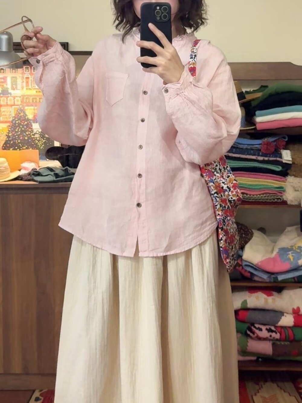 100% Linen Sakura Pink Blouse - Brand New with Tags